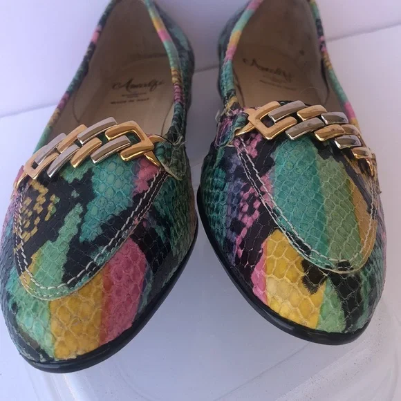 Amalfi Multicolor Snake Print Loafers with Gold Accent - Picture 3 of 16